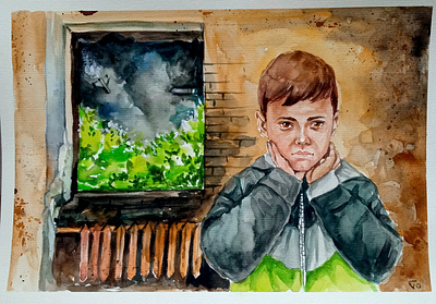 War in Ukraine, original watercolor painting, Ukrainian Kids and art baby boy hand painted handmade illustration kids paint painting ukraine war