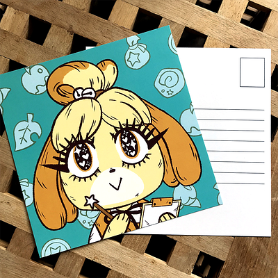 Animal Crossing Isabelle post card design animal crossing anime cartoon cute illustration isabelle japanese kawaii nintendo postcard print video game