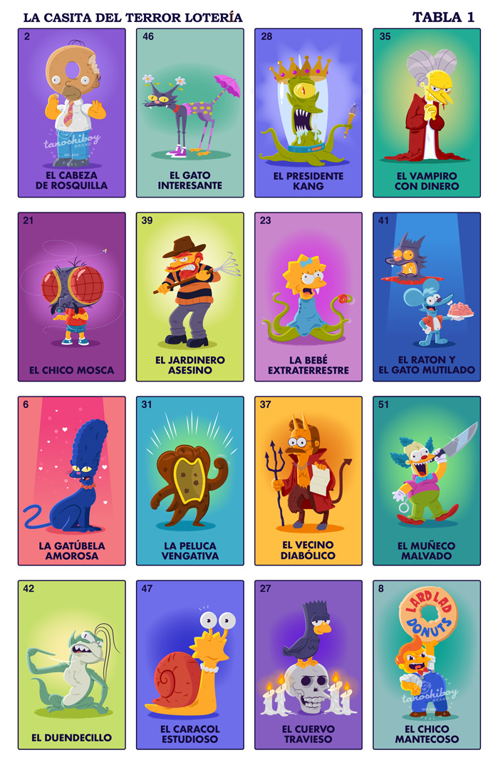 Simpsons Lotería (Gallery 1988) cartoon character design illustration simpsons treehouse of horror vector illustration