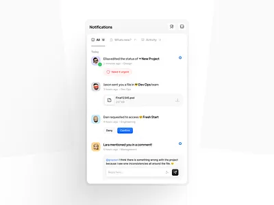 Notifications modal alerts attachment clean comment inbox interface message minimal modal notification notifications popover product design request ui ui design user interface ux web design website