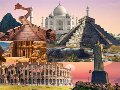 New Seven Wonders of The World chichenitza christtheredemmer colosseum figma greatwall illustration maccupicchu newsevenwondersoftheworld parallax petra tajmahal ui wikipedia