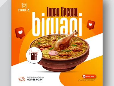 Delicious biryani social media post template cheese logo