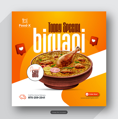 Delicious biryani social media post template cheese logo