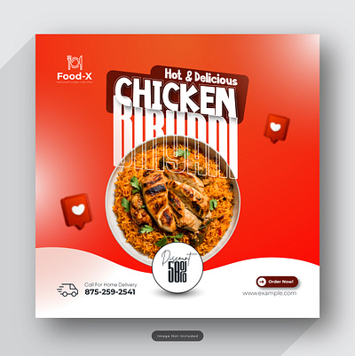 Chicken and rice Asian food, social media template cheese logo