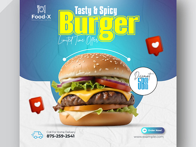 Delicious Burger social media post template cheese logo