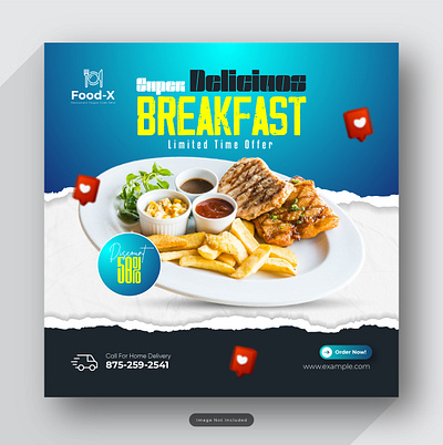Fast-food restaurant menu and burger social media banner cheese logo