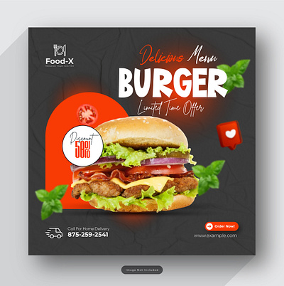 Delicious Burger social media post template cheese logo