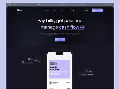 TOLA Landing Page Redesign animation app icon branding design desinger graphic design landing page landing page design logo macos application motion graphics saas saas landing page ui uiux youtube