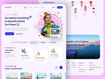 Travel Website For Explore World creativedesign designinspiration figma travel travelagency traveldesign travelinspiration travelplatform travelwebsite webdesign webdevelopment