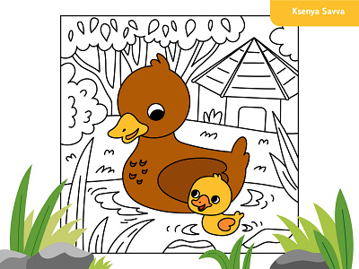 Cute cartoon ducks. Coloring page for kids adobe illustrator animal bird black and white book cartoon character children coloring cute design duck duckling family farm for kids illustration mother page vector