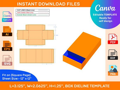 Drawer Box Dieline 3.125 X 2.06 X 1.25'' box box die cut branding design dieline illustration packaging packaging design vector