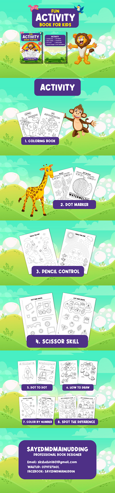 FUN ACTIVITY BOOK FOR KIDS book cover graphic design kids activity book kids book kids coloring book kids cover design