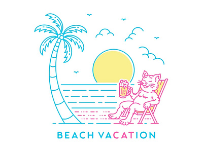 Beach Vacation 2 apparel drink illustration kitten kitty pet sunset