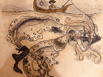 Dive art coffee staining dive fantastical ink pen sketching