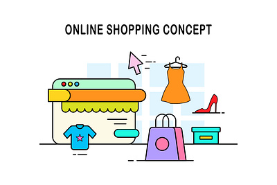 online shopping flat concept abstract app buy click concept customer design e commerce flat girl illustration marketing online pay purchase screen service shopping store vector