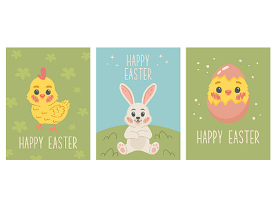 Cute set of Easter cards bright easter cards cute characters easter easter cards easter decor easter eggs floral patterns green background greeting cards holiday decorations holiday design holiday illustrations pastel colors seasonal greetings spring cards spring motifs vector bunny vector chicken vector graphics vector illustrations