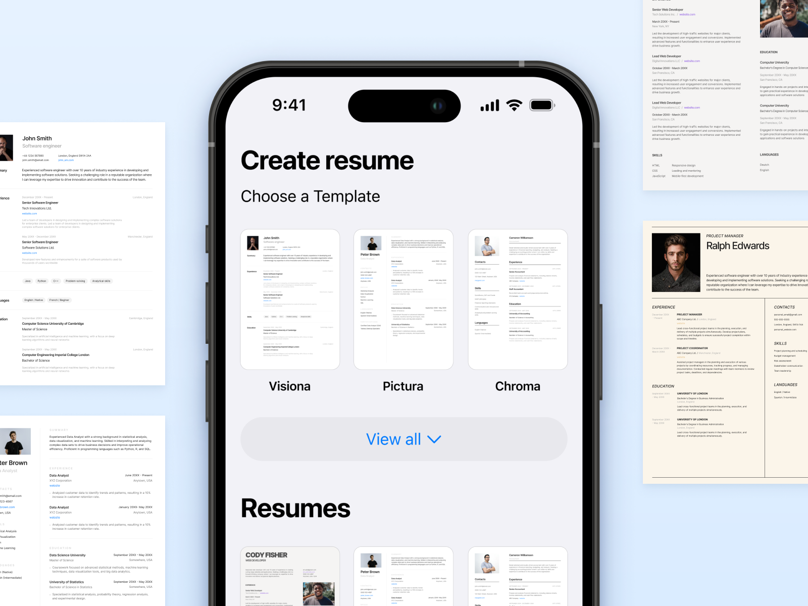 CV Builder App Design app app store apple builder create cv design interaction interface ios iphone mobile modern protoryping resume templates ui ux uxui white