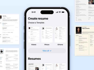 CV Builder App Design app app store apple builder create cv design interaction interface ios iphone mobile modern protoryping resume templates ui ux uxui white