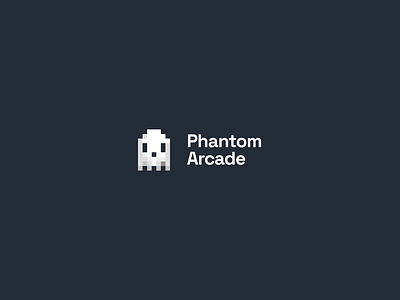 Logo concept - Phantom Arcade 8 bit black and white branding character cute game games gaming geek ghost logo minimalism pixel spook spooky