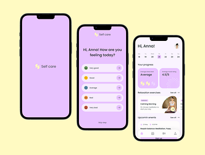 Selfcare App UI app app design dashboard design feel graphic design mobile mobile app modern purple selfcare ui ui app ux web design