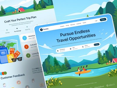 Trevieta - Travel Service Website 2d illustration booking design explore flight graphic design hero section homepage illustration website landing page log minimal travel agency travel booking trending ui ux vector web website