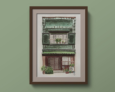 Japanese house Watercolor illustration graphic design illustration traditional illustration watercolor