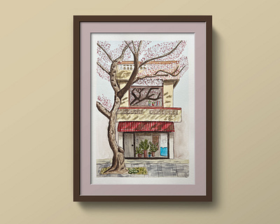 Cute Asian Cafe Watercolor Illustration illustration illustrator ink traditional illustration watercolot