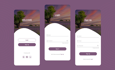 Welcome page , Login and Sign Up login mobile design regesteration sign up ui uiux designer user experience user interface ux welcom page