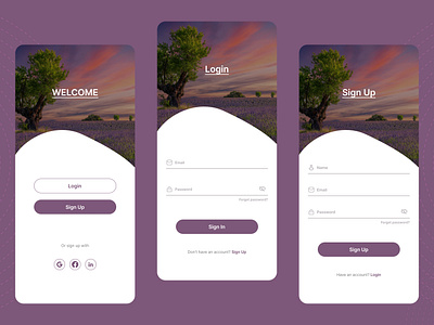 Welcome page , Login and Sign Up login mobile design regesteration sign up ui uiux designer user experience user interface ux welcom page