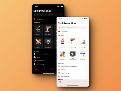 Dex Mobile App (Find Skills) app dark mode food hand skills ios iphone mobile app skills