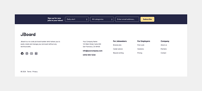 Jboard.io job board footer design branding footer footerdesign jboard jobboard logo minimal socialicons ux