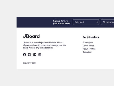 Jboard.io jobboard footer design branding footer footerdesign jboard jobboard logo minimal socialicons ux