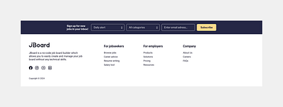 Jboard.io jobboard footer design branding footer footerdesign jboard jobboard logo minimal socialicons ux