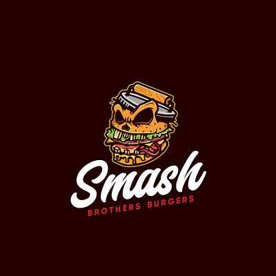 Smash Brothers Burgers burger logo cartoony mascot minimal smash logo vintage