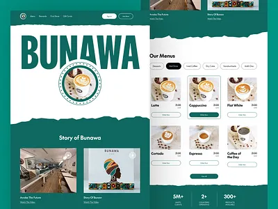 BUNAWA Website- Home Page https://2okp11.yallaqrcodes.com/ branding bunuwa website clean web coffe website fast food web home page landing page landing page coffe new coffe home news page page story ui ux website design