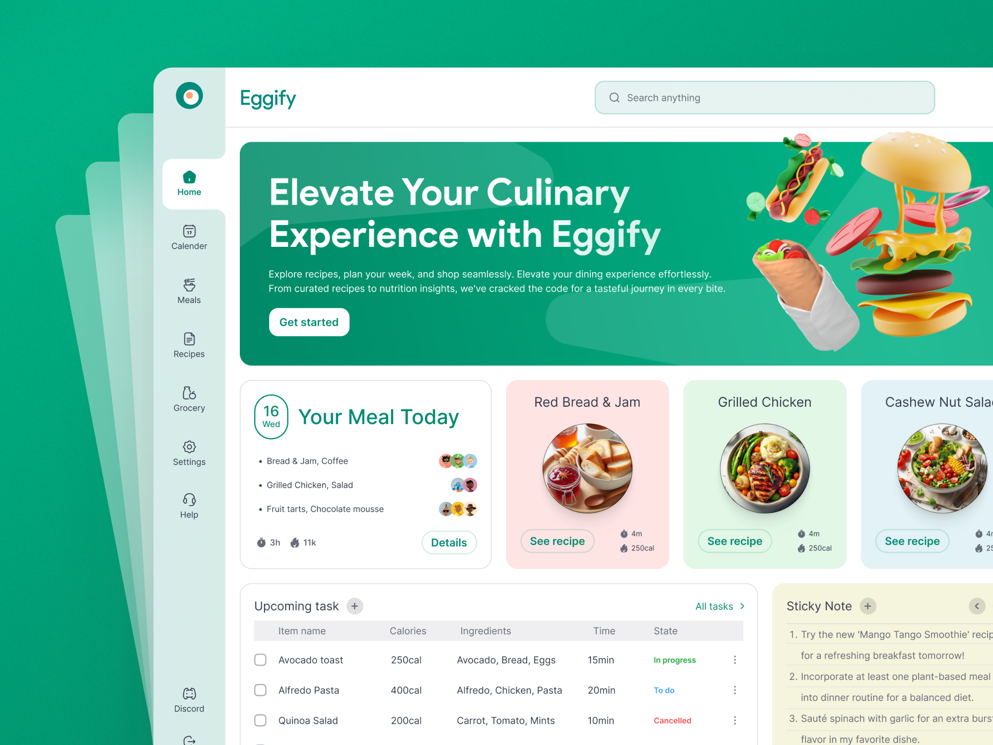 SaaS Food Dashboard - Meal Planner Eggify daily dashboard dashboard ui food food dashboard meal monthly planner saas saas dashboard ui ui design uiux ux ux design weekly