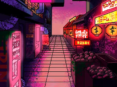 Японский рынок illustration photoshop pixel art