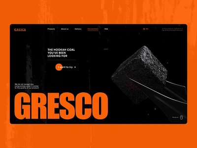 GRESCO | Hookah Coal Production | P.1 3d animation charcoal coal design hookah landing page logo motion graphics smoking ui uxui design web design