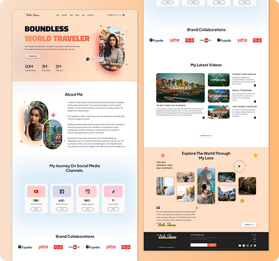 Web design for travel influencer. landingpage ui webdesign