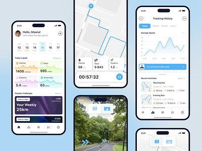 RunTracker - Mobile App 🥇 app challenge chart dashboard fitness map mobile motivate navigation road route run tracker running sport timer tracker ui