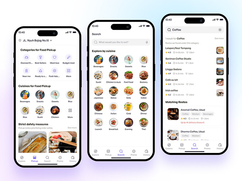 Groove - Pickup and search page app design booking booking app customer delivery app design details explore food food app food delivery marketplace order restaurent saas search service app ui uiux web design