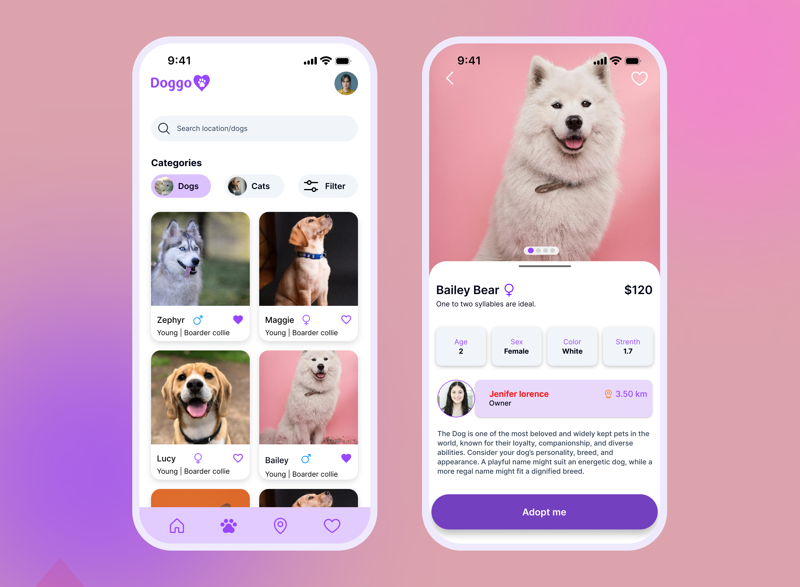 Pet's finder: Mobile app design adoption process advanced search filters for pets dogs finder app design figma design intuitive design for pet search mobile app design mobile app ui design online pet adoption platform pet adoption pet adoption mobile app pet matching service pets finder mobile app product design seamless pet adoption experience ui ux mobile app user centric pet finder app