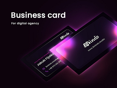 Business card design for digital agency - 3minds 3minds 3minds.studio business business card card futuristic glow graphic design modern purple startup ui