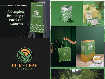 Brand and Visual Identity of PureLeaf Naturals brand identity branding complete branding design full branding graphic design leaf leaf logo logo naturals organic sun logo visual identity