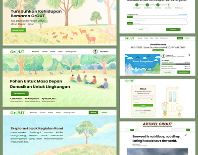 GrOUT: Tree Donation Website for Environment and Sustainability 3d ai animation branding canva copywriting design donation figma graphic design green logo motion graphics nature tree ui ux