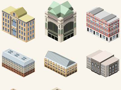 Set of vector isometric buildings 3d architecture building city cityscape flat style graphic design hpuse illustration isometric rooftop set skyline town urban vector