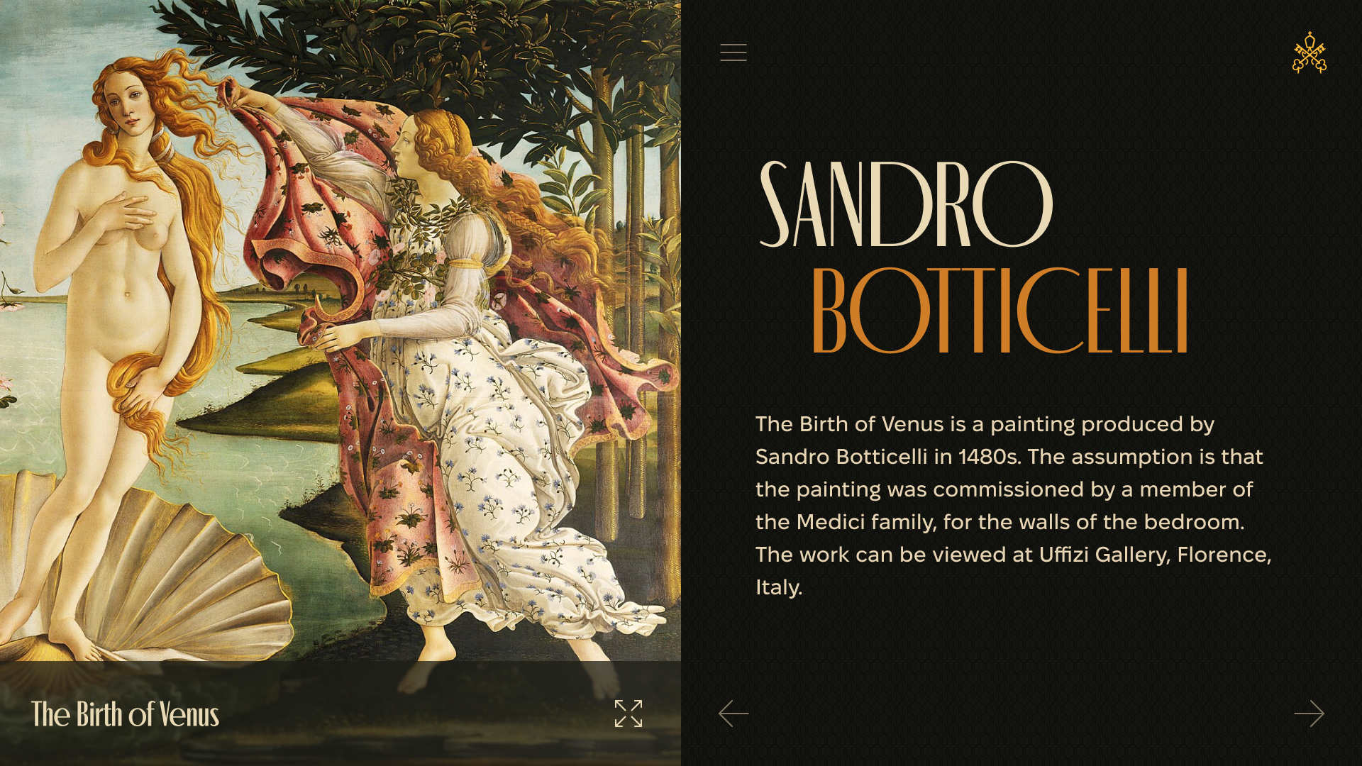 Art Gallery Website art gallery botticelli cultural heritage exhibition design masterpiece museum museum site painting renaissance virtual gallery