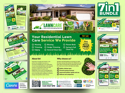 Residential Lawn Care Service Fully Marketing Material Bundle Ca lawn care business card