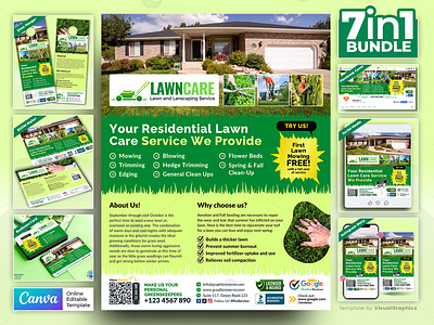 Residential Lawn Care Service Fully Marketing Material Bundle Ca lawn care business card