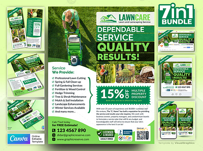 Garden & Landscaping Services Fully Marketing Material Bundle Ca lawn care business card